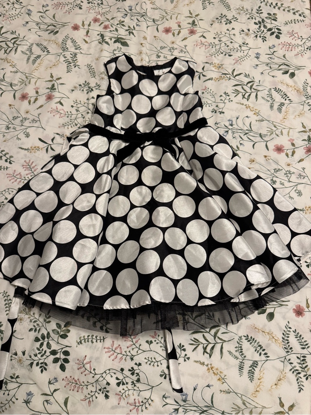 Girls Black and White Polka Dot Party Dress with Bow